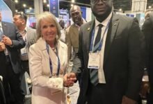H.E Michelle Lujan Grisham and Tony Bonsu exchanging pleasantries