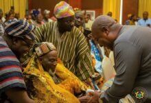President Mahama welcoming Yaa-Naa Abukari II to the Presidency