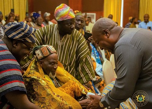 President Mahama welcoming Yaa-Naa Abukari II to the Presidency