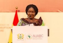 • Professor Naana Jane Opoku-Agyemang (inset) addressing participants at the conference