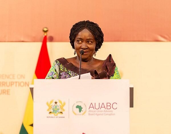 • Professor Naana Jane Opoku-Agyemang (inset) addressing participants at the conference