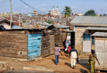 An aerial view of a slum in Accra