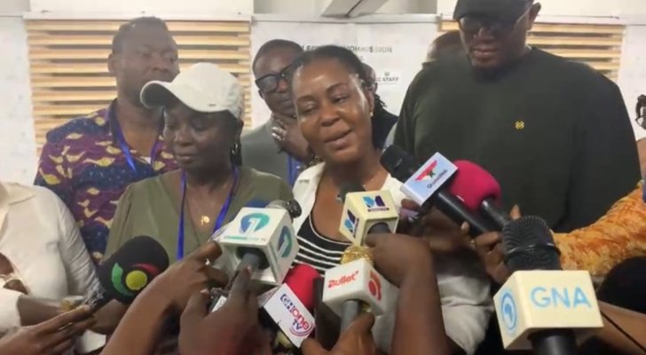 • Ewurabena Aubynn addressing the media after winning the Ablekuma North Parliamentary seat