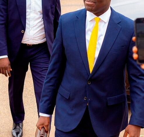 Dr Cassiel Ato Forson, Finance Minister shows his briefcase bag containing the budget documents. Photo. Ebo Gorman ,.