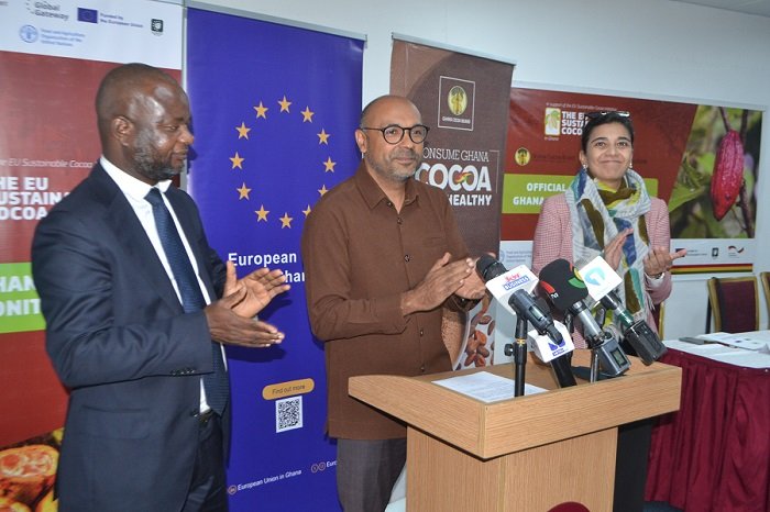 Mr Irchad Razaaly (middle) with Dr Isaac Manu and Ms Priya Gujadhur during the launch Photo: Victor A. Buxton