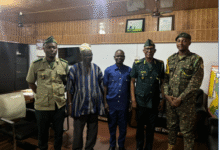 DCOI Lawrence Agyei Agyapong (second from right) with Mr Yakubu Yussif Castro (middle), Mr. Mustapha Adam (second from left) and others at the meeting