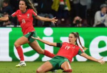 • Gomes (19) celebrates with a teammate after scoring the equaliser