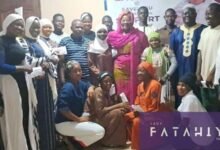 • Hajia Fathahiya Abdul-Aziz (middle) with the beneficiary students