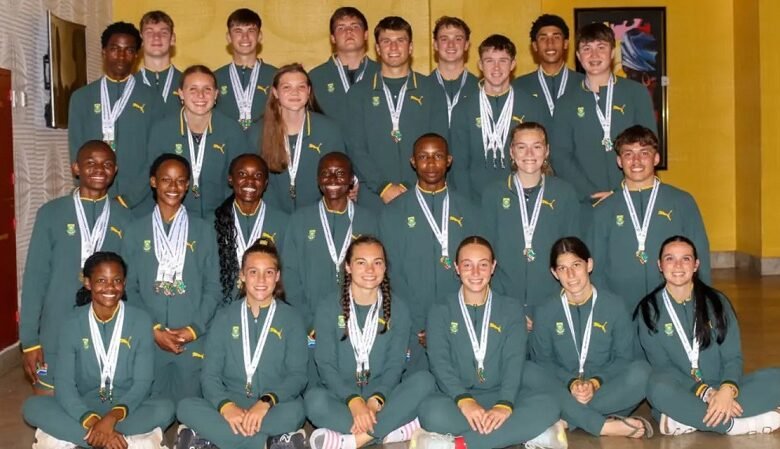 • Members of the victorious South Africa athletics team
