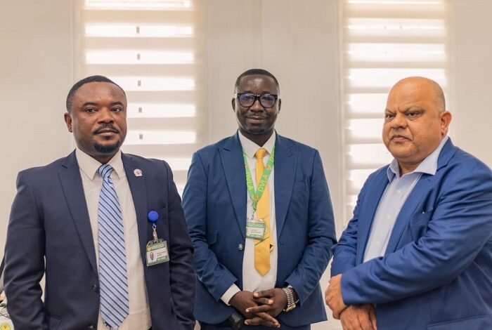 Mr Asante (left) Matthew Mensah Nsowah Officer (middle) and Mr. Singhal after the launch