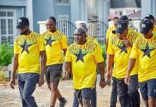 • Mr Debrah (Middle) leads the group on Saturday’s event dubbed ‘Walk with Julius’