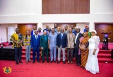 • Mr Haruna Iddrisu (middle) with members of the BTU governing council