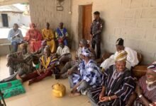 • Dr Emmanuel Abeere-Inga, seated with the Overlord of Mamprugu Kingdom, Nayiri Abdulai Mahami Bohagu Sheriga