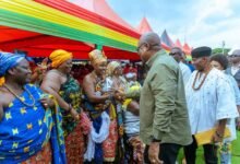 President John Mahama exchanging pleasantries with some traditional leaders on arrival at the durbar grounds