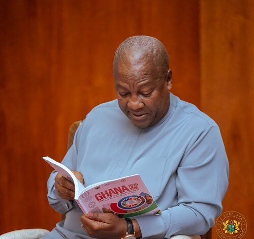 President John Mahama going through some pages at the Voluntary National Review Report