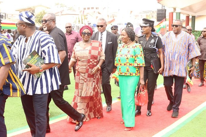 Prof. Opoku-Agyemang (first right) with Mad. Gomashie and Dr Samuel Ofosu-Ampofo and others at the PANAFEST Emancipation 2025 event