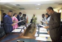 • Mr Nikpe (middle) swearing in GRDA Board Photo: Ebo Gorman