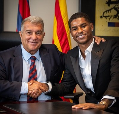 Rashford (right) with Laporta