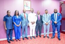 Mr Agyenim Boateng (left), Dr Nyarkoa Asomaning, Board Chair Ahiafor (third from left) with other members