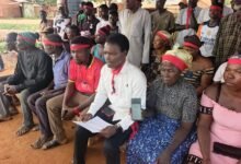 • Mr Gilbert Toah Landola, Secretary to TAMCI (second from right), addressing the media