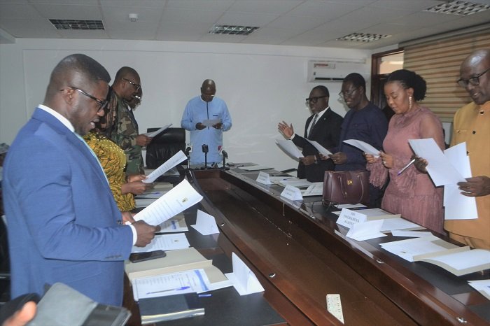 -Mr Joseph Bukari Nikpe (middle) inaugurating Board members of GSA Photo Victor A. Buxton