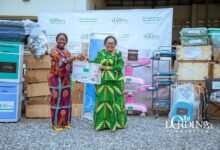 • Mrs Mahama (right) presenting the items to Mrs Ofosu-Agyare