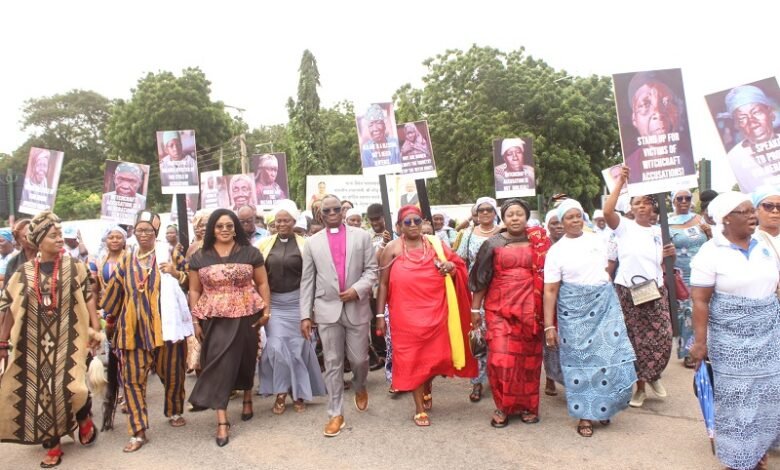 • Ms Agnes Naa Momo Lartey (third from left, front row) and others in a walk to mark the death anniversary of the late Madam Akua Denteh's murder Photo: Ebo Gorman