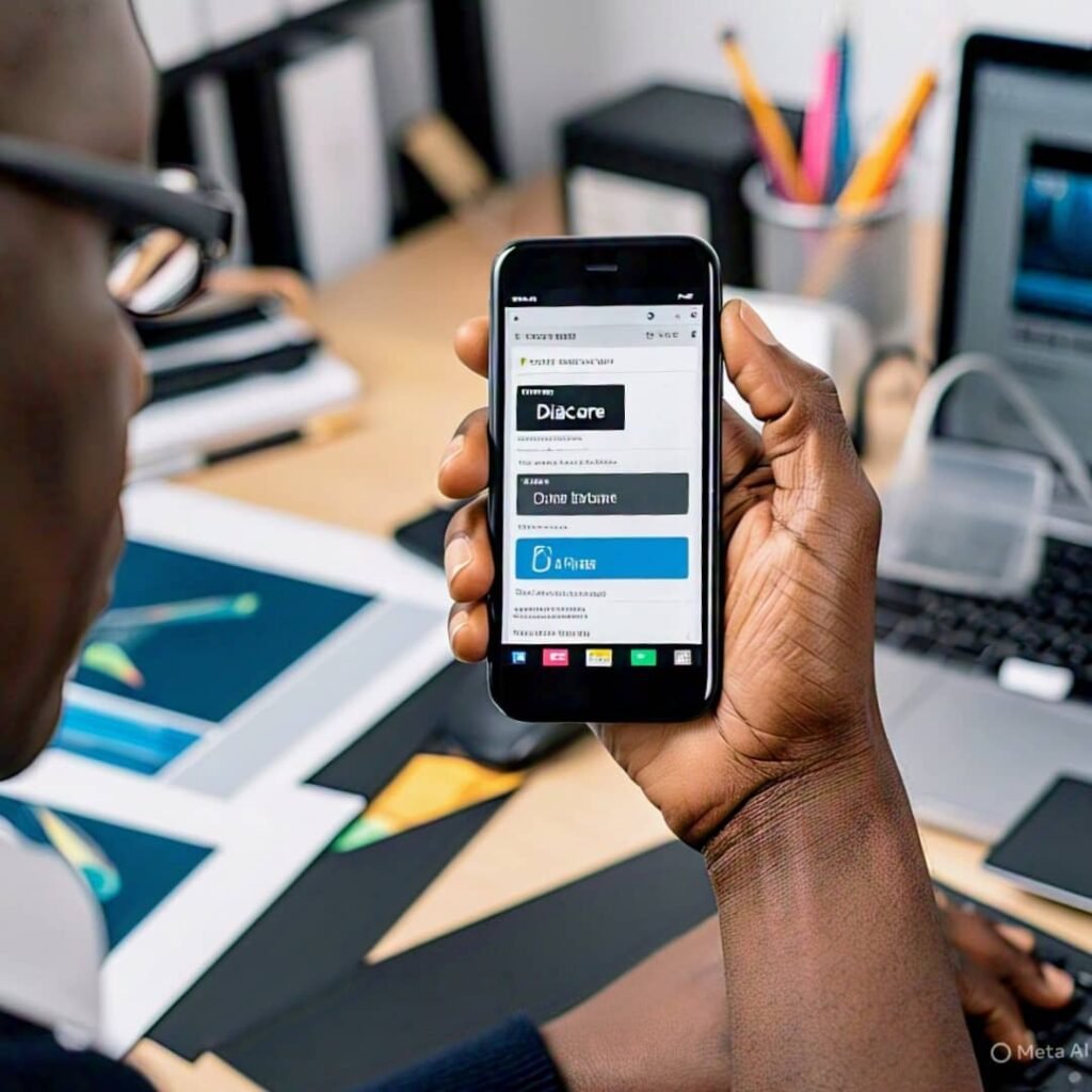 • A patient displaying an app (DiabCare) that reminds him of time to take his drugs