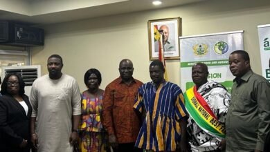 • Mr Opoku (third from left), Mrs Kyante (left), Nana Brempong (second from right) with the deputy minister MoFA and other awardees after the presentation