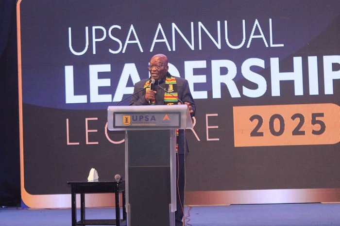 • Former President Zuma (inset) delivering the lecture at the UPSA