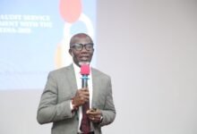 • Mr Lokko speaking to reporters at the programme