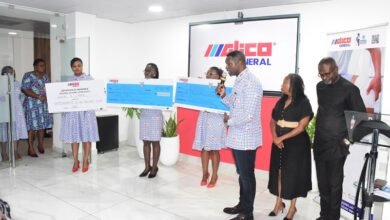 • Mr Andrew Achampong-Kyei (third from right) presenting the package at the ceremony Photo: Seth Osabukle