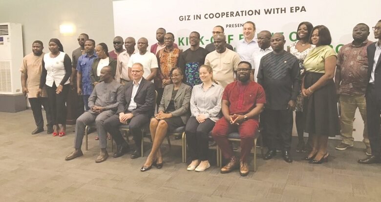 • Mrs Biritwum (third from left) and Mr Wegner (fourth from left) with participants after the launch