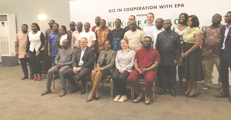 • Mrs Biritwum (third from left) and Mr Wegner (fourth from left) with participants after the launch