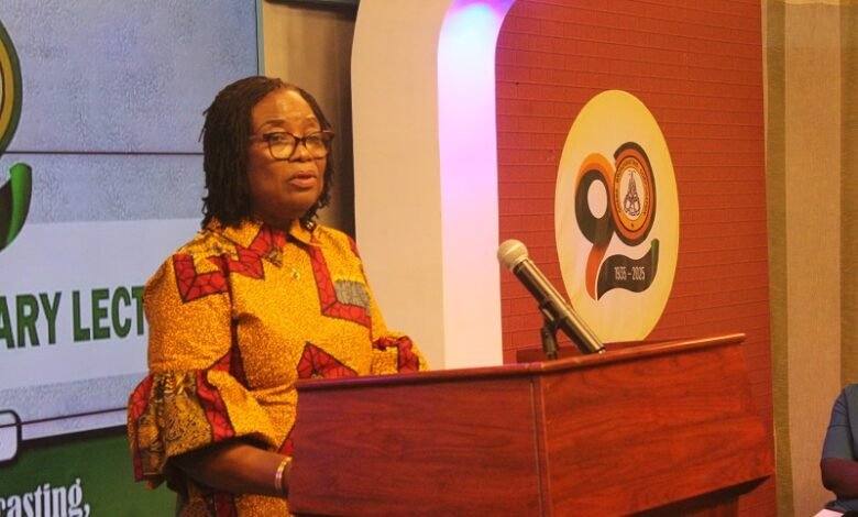 • Dr Sarah Akrofi-Quarcoo, Adjunct Lecturer, School of Communications, UG (inset) delivering the lecture Photo: Ebo Gorman