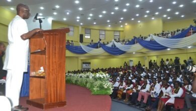 • Mr Desmond Boateng speaking at the induction ceremony Photo: Victor A. Buxton