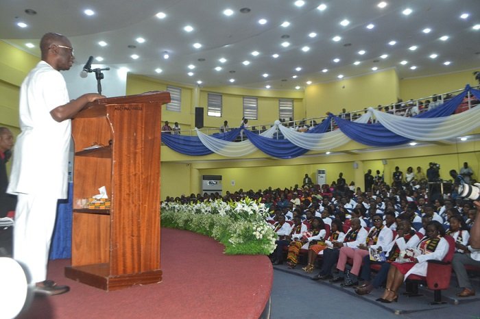 • Mr Desmond Boateng speaking at the induction ceremony Photo: Victor A. Buxton