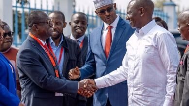 Kenya President Ruto (right) shakes hands with Dr. Siaw Agyepong, Executive Chairman, JGC