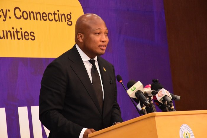 • Mr Okudzeto Ablakwa (inset) addressing stakeholders at the launch Photo: Seth Osabukle