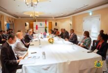 President Mahama (fourth from right) with the Japanese Prime Minister, Kishida Fumio (fourth from left) and their delegations at the meeting