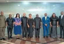 • Mr Debrah (fourth from right) and the board members after the programme