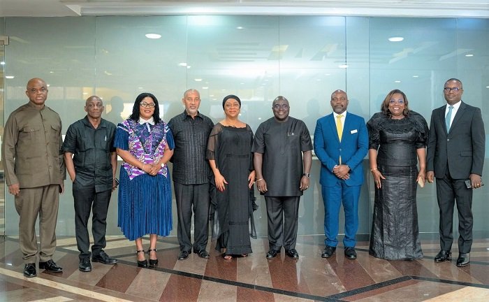 • Mr Debrah (fourth from right) and the board members after the programme