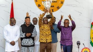 • Mr Bagbin lifts high the trophy after receiving it