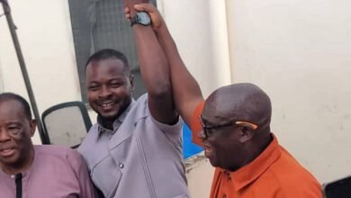 Mr David Sitsofe Tamakloe (middle) being declared winner by Mr Samuel D. Kwaah