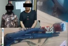 Some suspects (inset) Guns and cartridges retrived