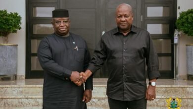 • President John Mahama (right) being consoled by President Julius Maada Bio