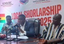 • Mr Asafo-Agyei (middle) addressing the press