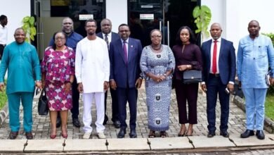 Prof. Alagidede (fourth from left), Dr Asiama (sixth from left) and Prof. Amfo (fourth from right) with other dignitaries after the lecture