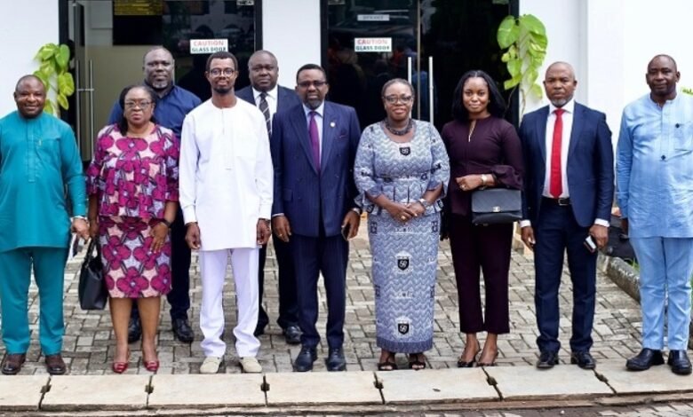 Prof. Alagidede (fourth from left), Dr Asiama (sixth from left) and Prof. Amfo (fourth from right) with other dignitaries after the lecture