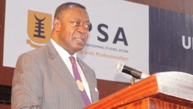 • Prof. Agyeman Badu Akosa (inset) Chairman, Medical and Dental Council administering an oath to the newly qualified physician assistants and certified registered anaesthetists